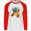 A Giraffe Watercolour Mens L/S Baseball T-Shirt White/Red