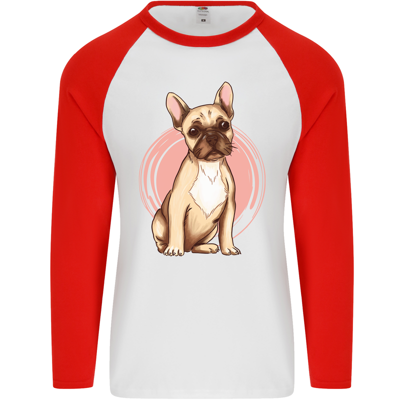 French Bulldog Mens L/S Baseball T-Shirt White/Red