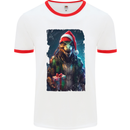 Christmas Reptile Dinosaur T-Rex Xmas Mens Ringer T-Shirt White/Red