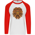 Mandala Art Lion Mens L/S Baseball T-Shirt White/Red