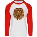 Mandala Art Lion Mens L/S Baseball T-Shirt White/Red
