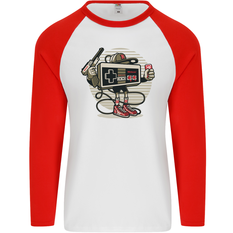 Let's Play Funny Gamer Gaming Mens L/S Baseball T-Shirt White/Red