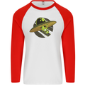 A Funny Alien Stuck in a UFO Flying Saucer Mens L/S Baseball T-Shirt White/Red