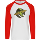 A Funny Alien Stuck in a UFO Flying Saucer Mens L/S Baseball T-Shirt White/Red