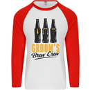 Grooms Brew Crew Beer Stag Doo Do Mens L/S Baseball T-Shirt White/Red