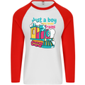 Just a Boy Who Loves Trains Spotter Engine Mens L/S Baseball T-Shirt White/Red