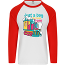 Just a Boy Who Loves Trains Spotter Engine Mens L/S Baseball T-Shirt White/Red