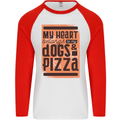 My Heart Belongs to Dogs & Pizza Funny Mens L/S Baseball T-Shirt White/Red