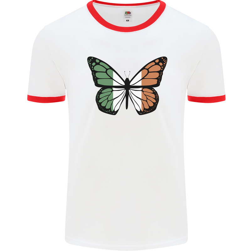 Irish Butterfly Ireland Ire Mens Ringer T-Shirt White/Red