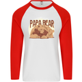 Papa Bear Funny Fathers Day Mens L/S Baseball T-Shirt White/Red