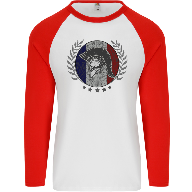 French Bodybuilding Flag Gym Training France Mens L/S Baseball T-Shirt White/Red