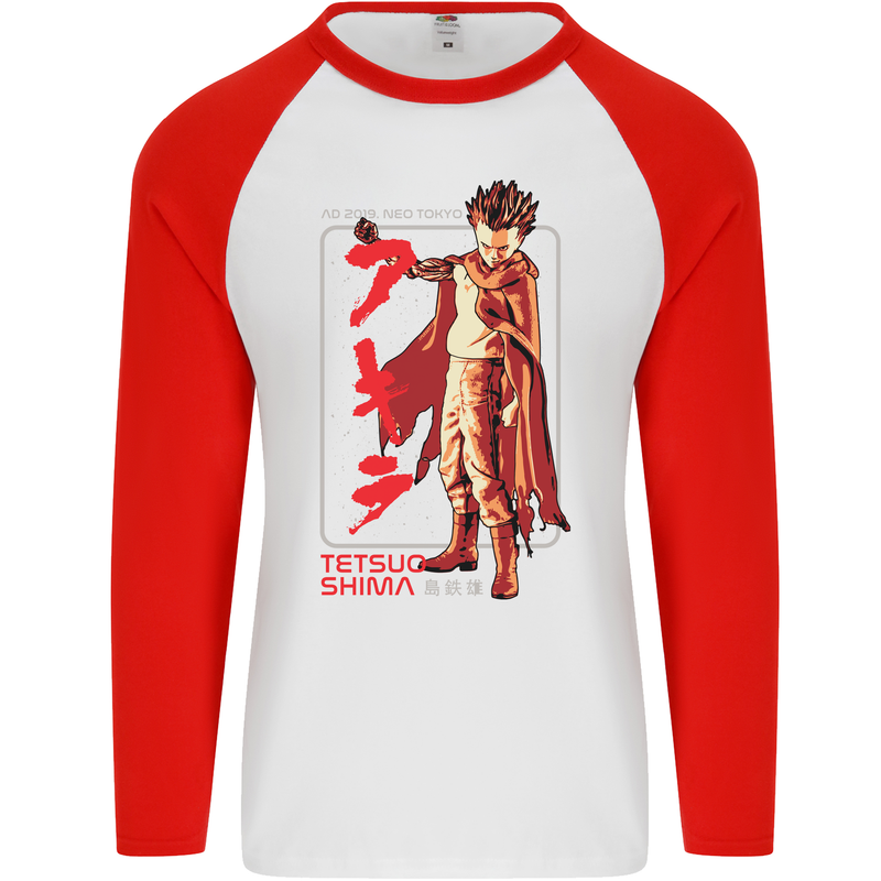 Tetsuo Shima Japanese Anime Mens L/S Baseball T-Shirt White/Red