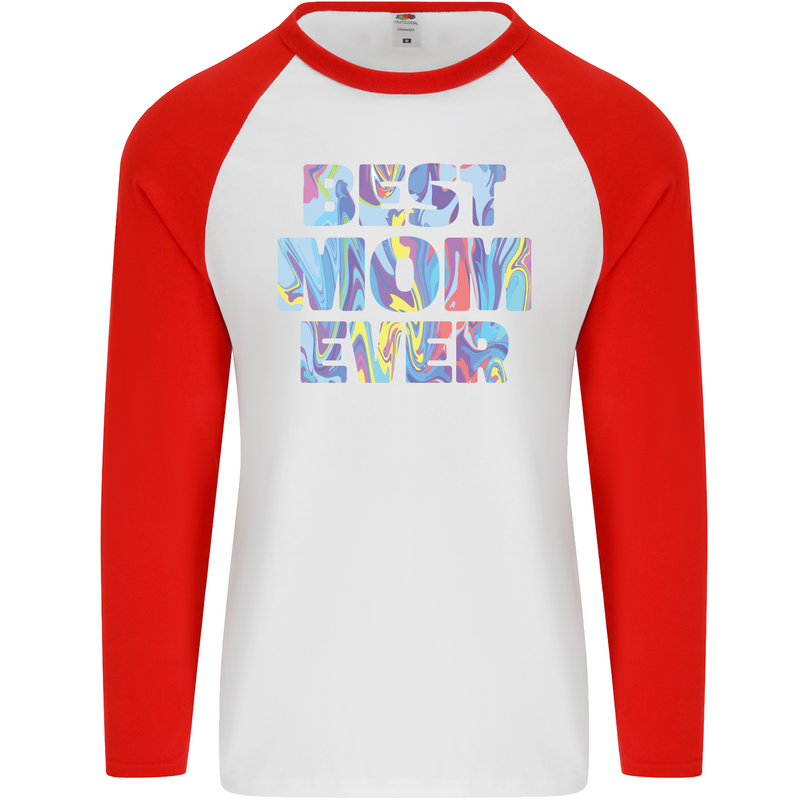 Best Mom Ever Tie Died Effect Mother's Day Mens L/S Baseball T-Shirt White/Red