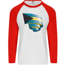 Curled Bahamas Flag Bahamians Day Football Mens L/S Baseball T-Shirt White/Red