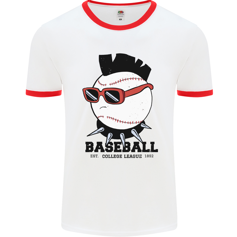 Baseball Punk Rocker Mens Ringer T-Shirt White/Red