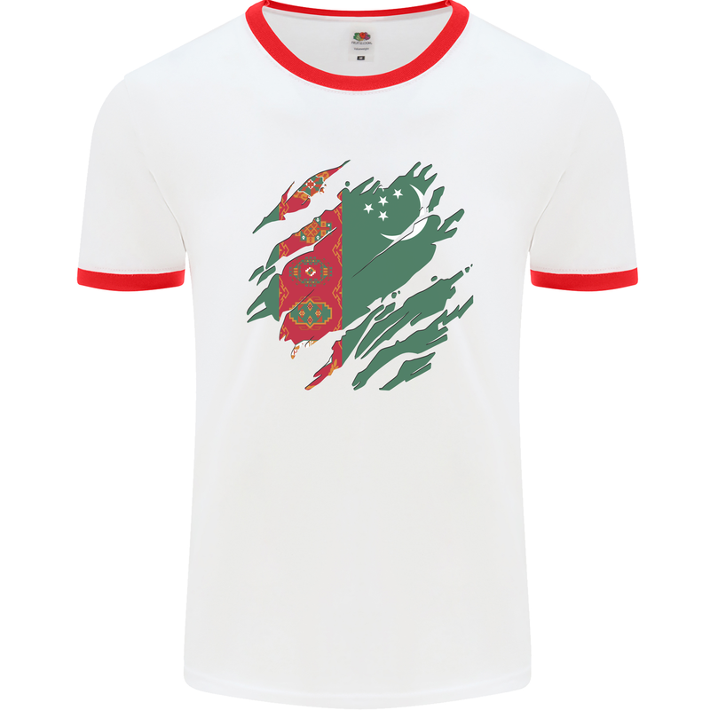 Torn Turkmenistan Flag The Turkmen Day Football Mens Ringer T-Shirt White/Red