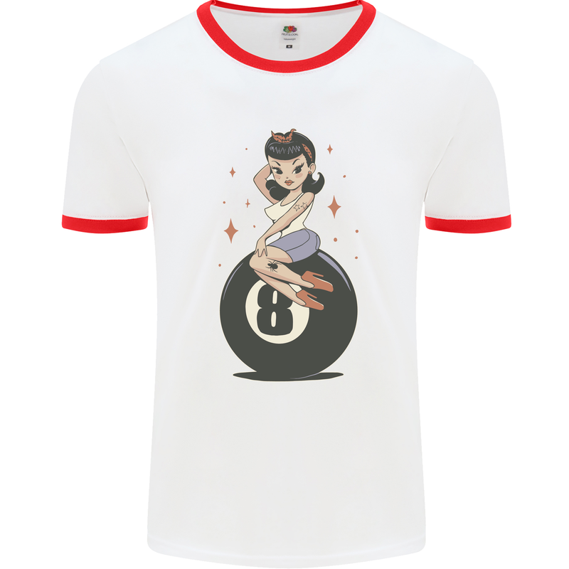 8-Ball Pool Pinup Mens Ringer T-Shirt White/Red