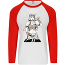 A Female Viking Shield Maiden Warrior Mens L/S Baseball T-Shirt White/Red