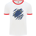Torn EU Flag European Union Flag Football Mens Ringer T-Shirt White/Red