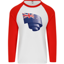 Curled New Zealand Flag Zealander Kiwi Day Mens L/S Baseball T-Shirt White/Red