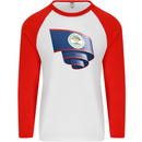 Curled Belize Flag Belizean Day Football Mens L/S Baseball T-Shirt White/Red