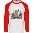 Japanese Octopus Drummer Drumming Drums Mens L/S Baseball T-Shirt White/Red
