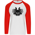 Motocross Face Mens L/S Baseball T-Shirt White/Red