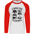 Control Freak Funny Gaming Gamer Mens L/S Baseball T-Shirt White/Red