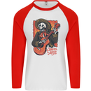 Mariachi Skeleton Cinco De Mayo Skull Mens L/S Baseball T-Shirt White/Red