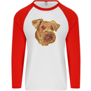 An Airedale Terrier Bingley Waterside Dog Mens L/S Baseball T-Shirt White/Red