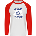 Torn Israel Flag Israeli Day Football Mens L/S Baseball T-Shirt White/Red