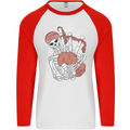 A Skeleton Playing the Bagpipes Mens L/S Baseball T-Shirt White/Red