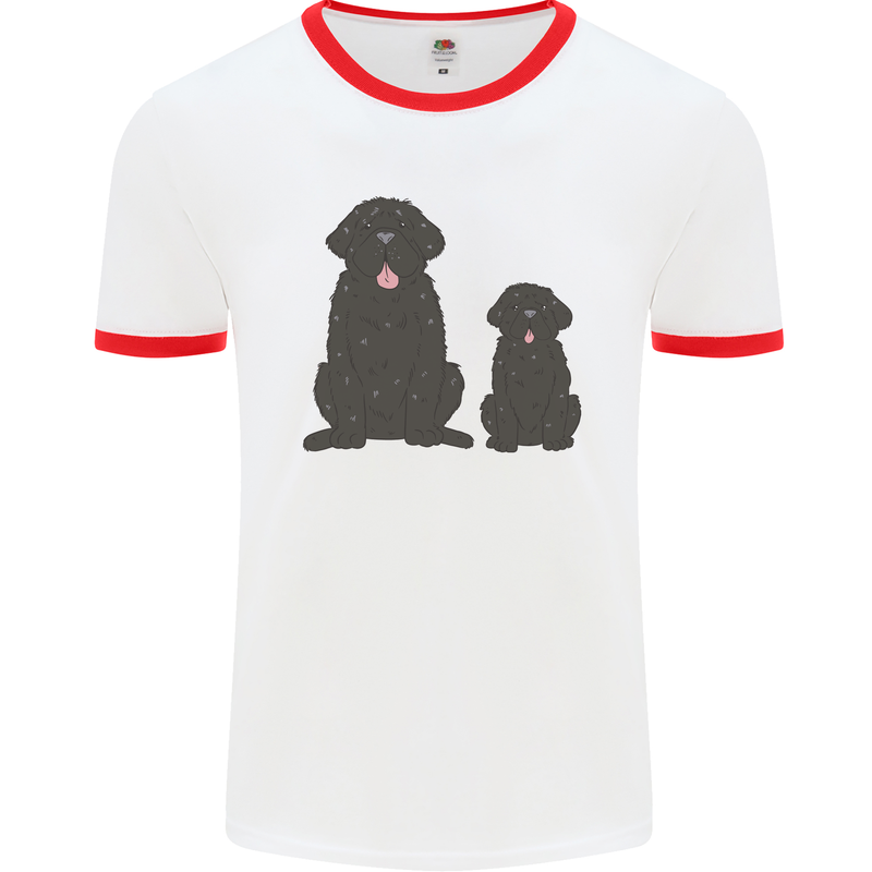 Newfoundland Dog With Puppy Mens Ringer T-Shirt White/Red