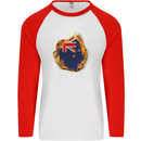 The Flag of New Zealand Fire Effect Kiwi Mens L/S Baseball T-Shirt White/Red