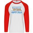 Bunny Rabbit Happy Pills Antidepressant Mens L/S Baseball T-Shirt White/Red