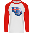 Curled Iceland Flag Icelander Day Football Mens L/S Baseball T-Shirt White/Red