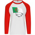 Curled Algeria Flag Algerian Day Football Mens L/S Baseball T-Shirt White/Red