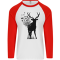 Abstract Butterfly Deer Ecology Environment Mens L/S Baseball T-Shirt White/Red