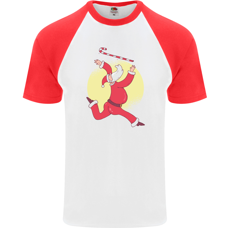 Santa Baton Twirling Christmas Gymnastics Xmas Mens S/S Baseball T-Shirt White/Red