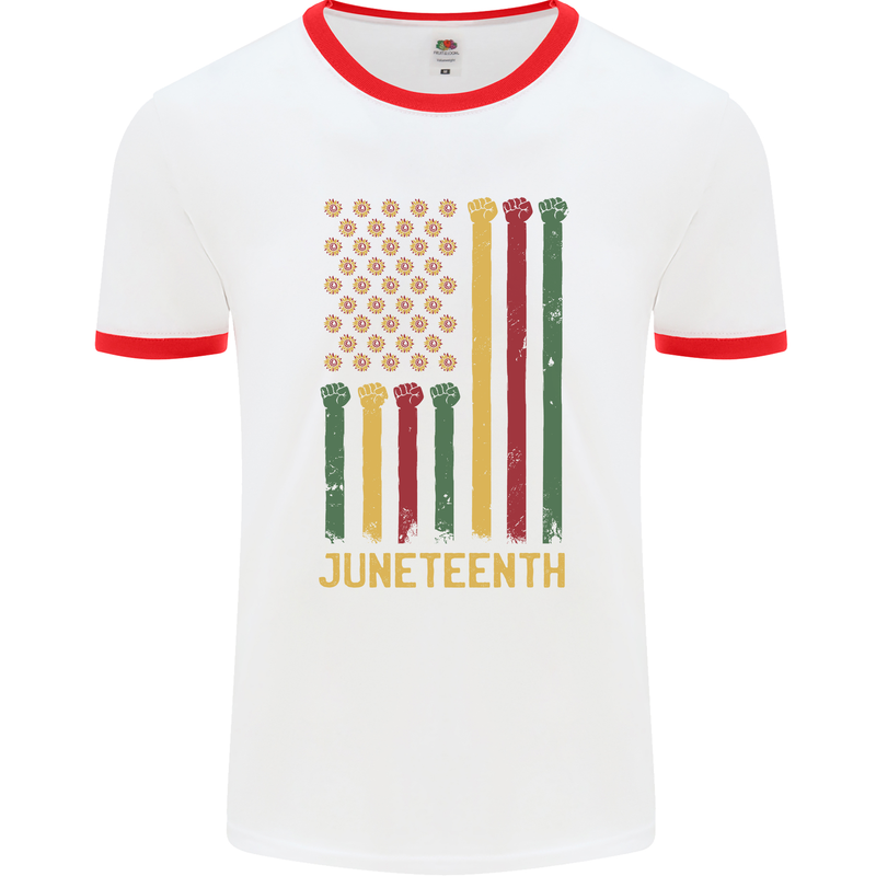 Juneteenth Black Lives Matter USA Flag Mens Ringer T-Shirt White/Red
