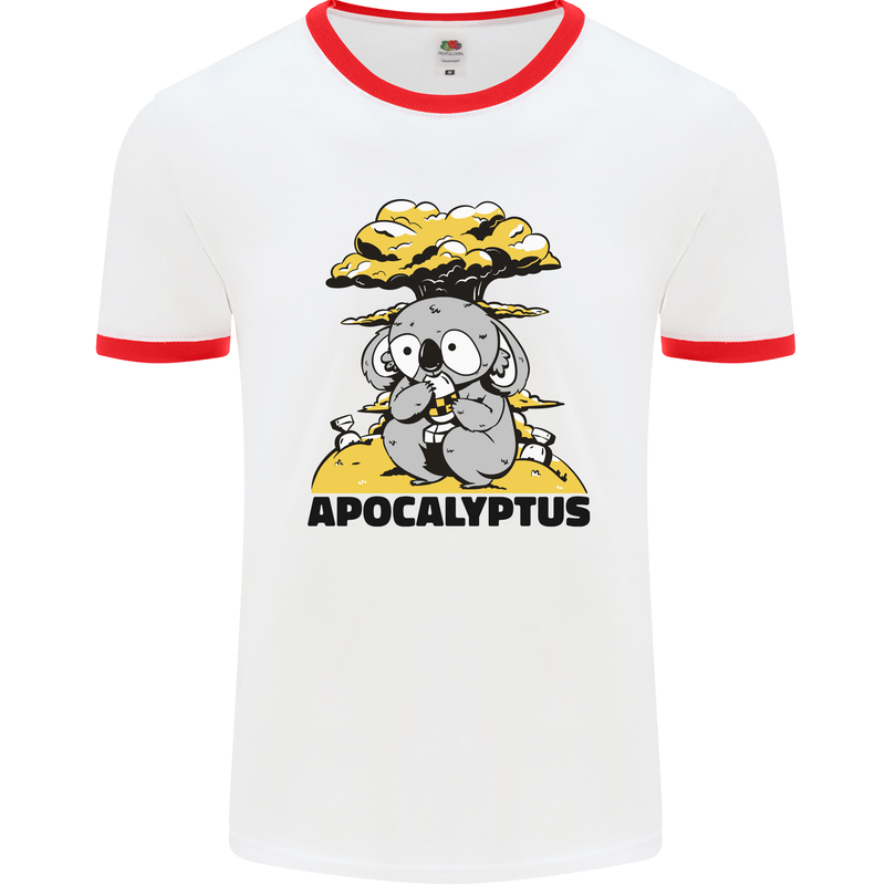 Apocalyptus Koala Bear Climate Change Armageddon Mens Ringer T-Shirt White/Red