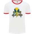 An Alien Eating Magic Mushrooms LSD Mens Ringer T-Shirt White/Red