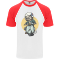 Mod Scooter Moped Skull Mens S/S Baseball T-Shirt White/Red