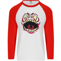 Four Eyed Scary Monster Halloween Mens L/S Baseball T-Shirt White/Red