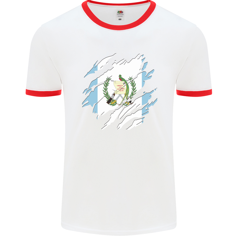 Torn Guatemala Flag Guatemalan Day Football Mens Ringer T-Shirt White/Red