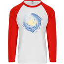 Ocean Whale & Octopus Mens L/S Baseball T-Shirt White/Red