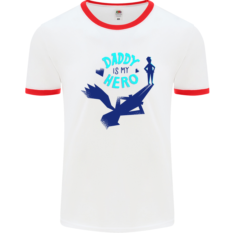 Funny Fathers Day Daddy is My Superhero Mens Ringer T-Shirt White/Red