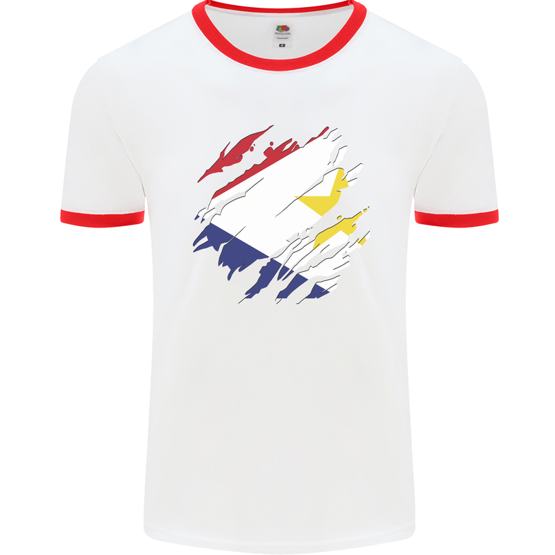 Torn Flag Saba Mens Ringer T-Shirt White/Red