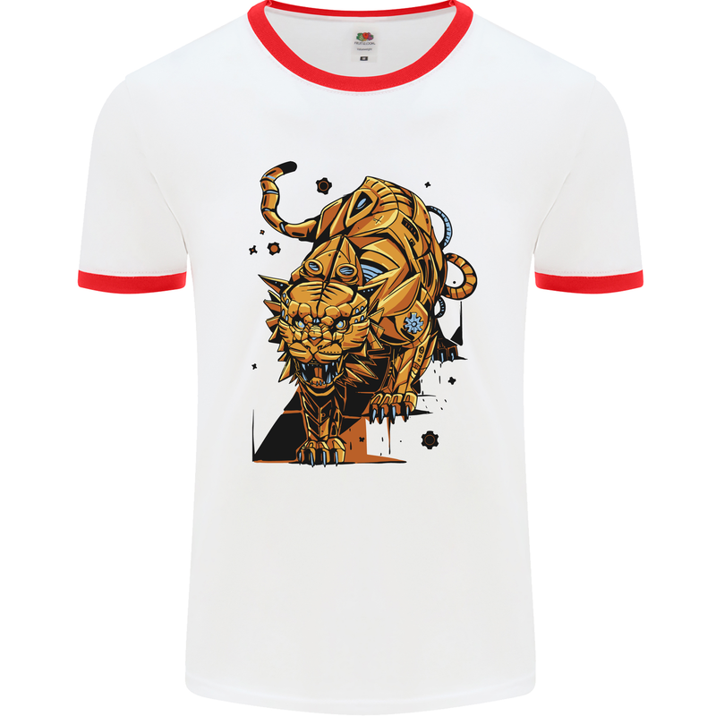 A Steampunk Lion Mens Ringer T-Shirt White/Red