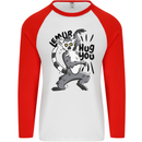 Lemur Hug You Mens L/S Baseball T-Shirt White/Red